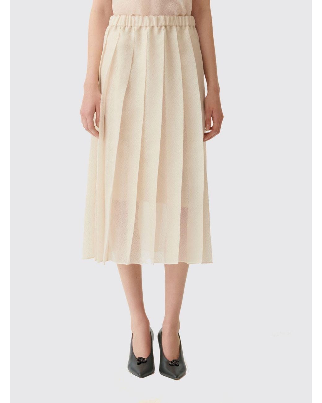 Fabiana Filippi Natural Pleated Silk-Blend Midi Skirt With A High Elasticated Waist