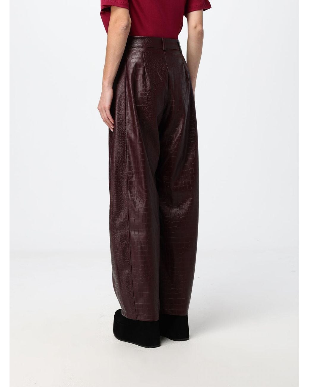 DISCLAIMER Red High-Waisted Baggy Wide Leg Trousers