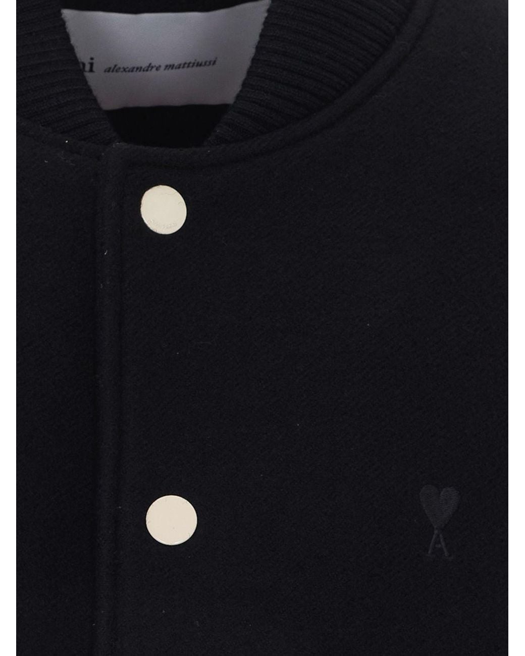 AMI Blue Wool Bomber Jacket With Back Logo And College Collar for men