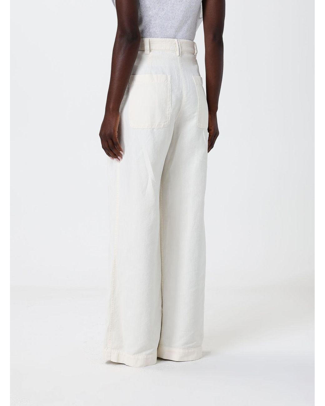 Brunello Cucinelli White Wide-Leg Cotton Blend Trousers