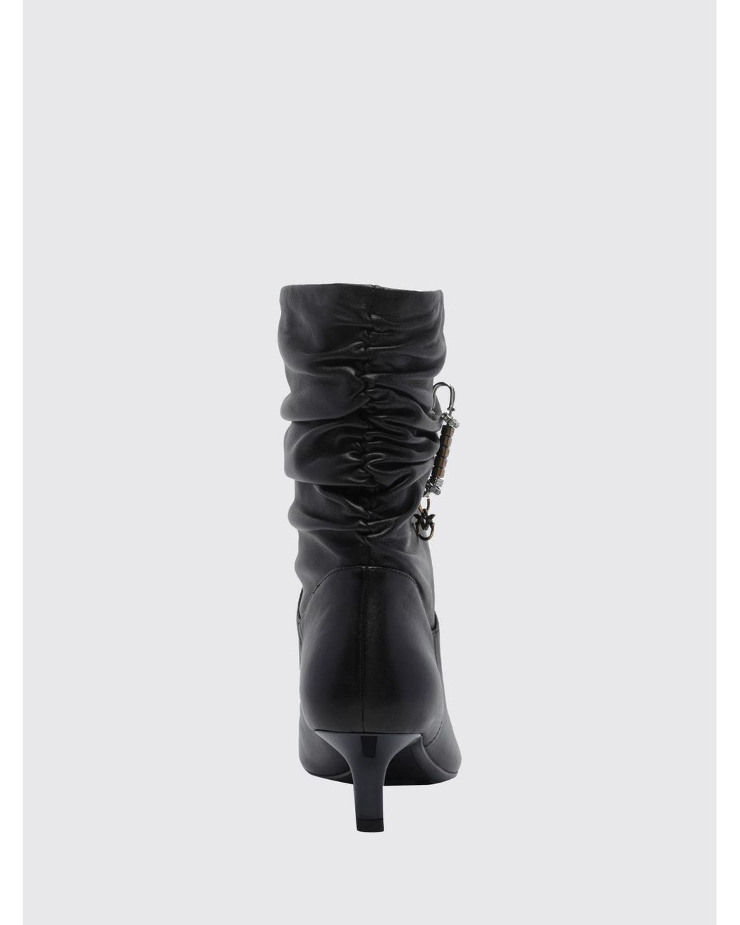 Pinko Black Gloria Ruched Leather Ankle Boots With Stiletto Heel And Love Birds Logo