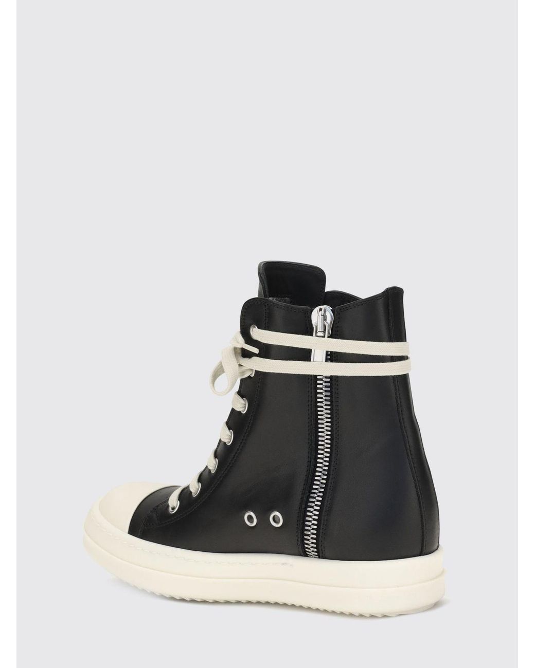 Rick Owens Black Calf Leather High-Top Sneakers With Wrap-Around Laces And Zip