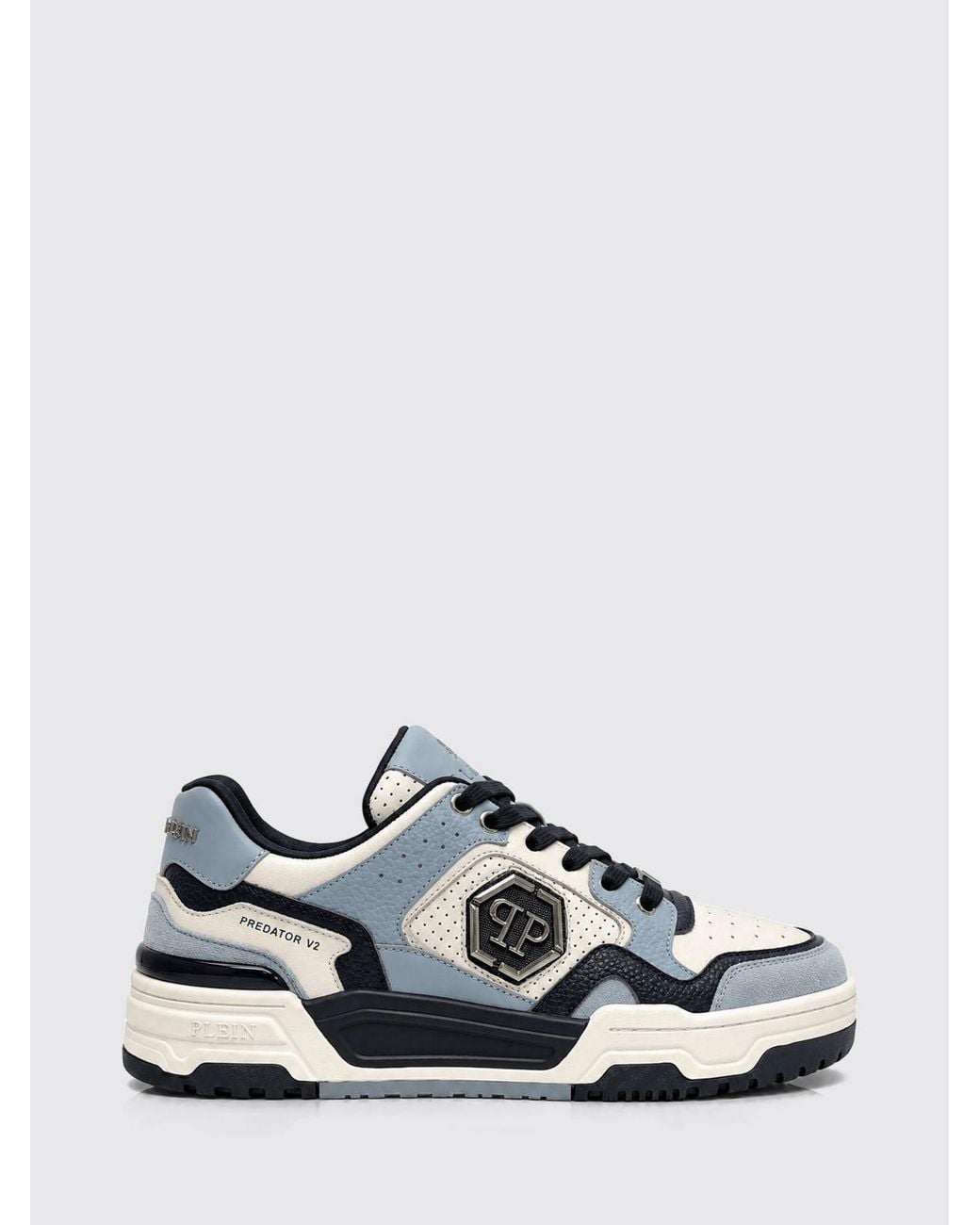 Philipp Plein White Predator V2 Low-Top Leather Trainers With Hexagon Logo for men