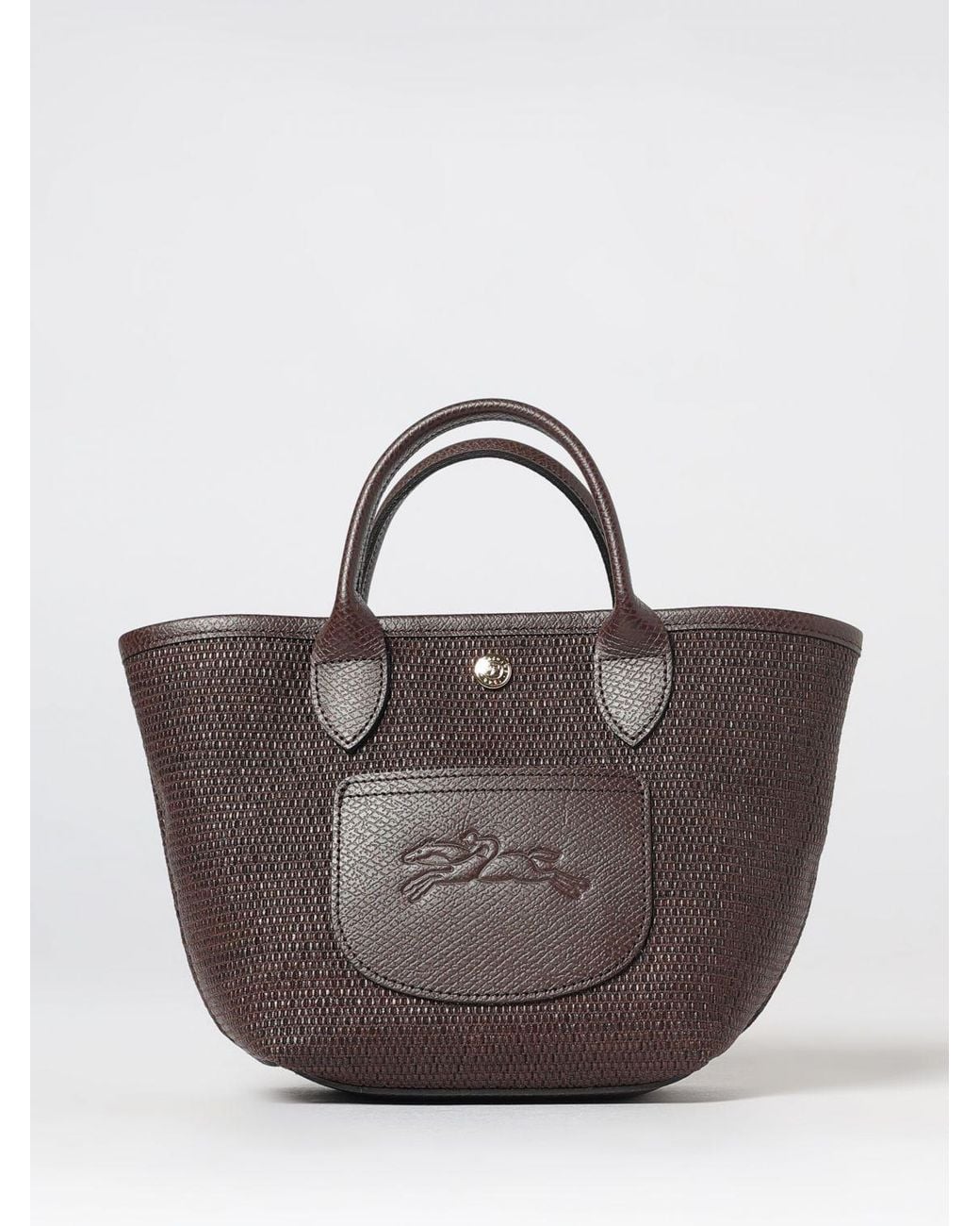 Longchamp Brown Le Pliage Collection Raffia Mini Tote With Leather Handles