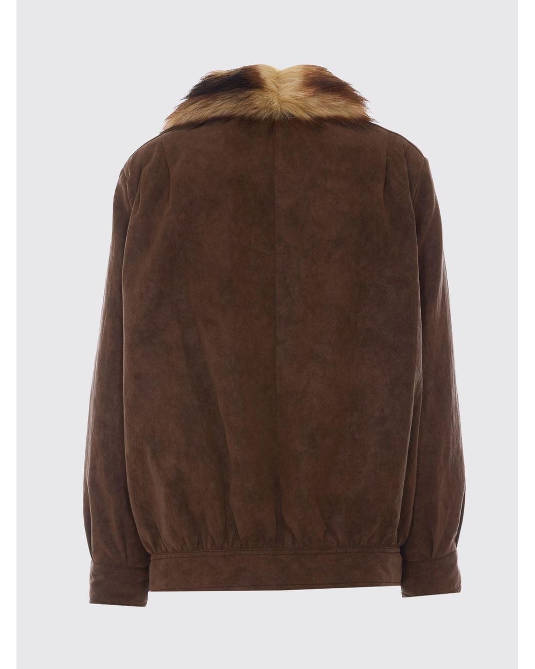 MM6 by Maison Margiela Brown Short Faux Leather Jacket With Fur Collar