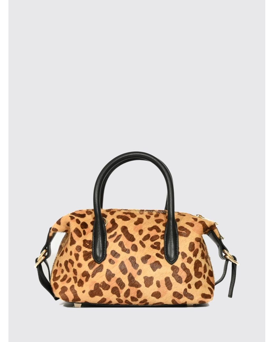 Patrizia Pepe Metallic Animal Print Pony Hair Mini Handbag With Fly Logo