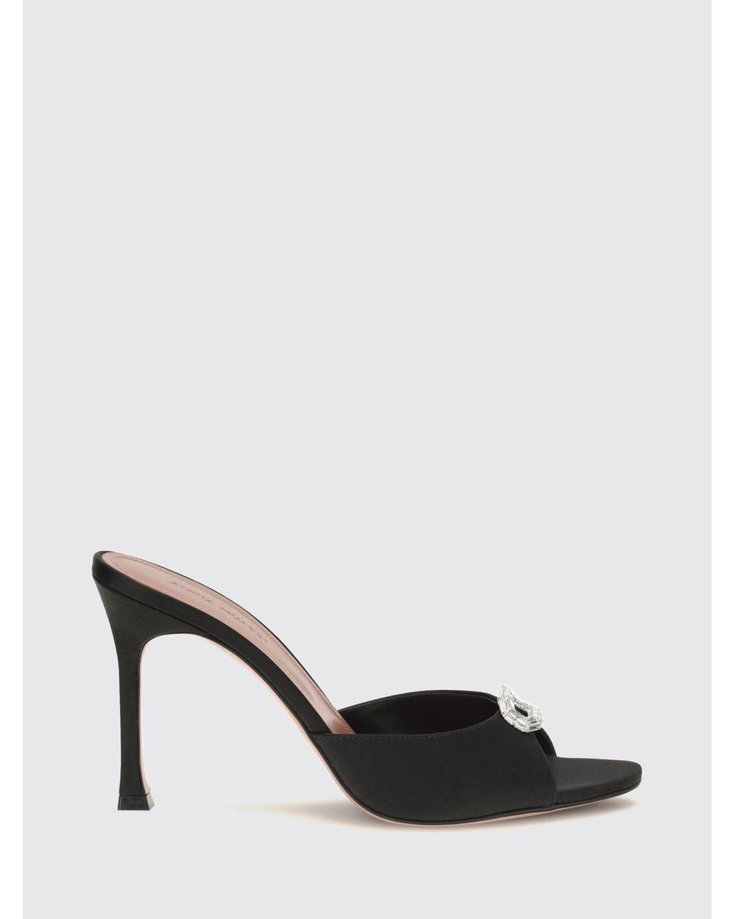 AMINA MUADDI Black Satin Mules Sandals With Jewel Buckle And High Heel