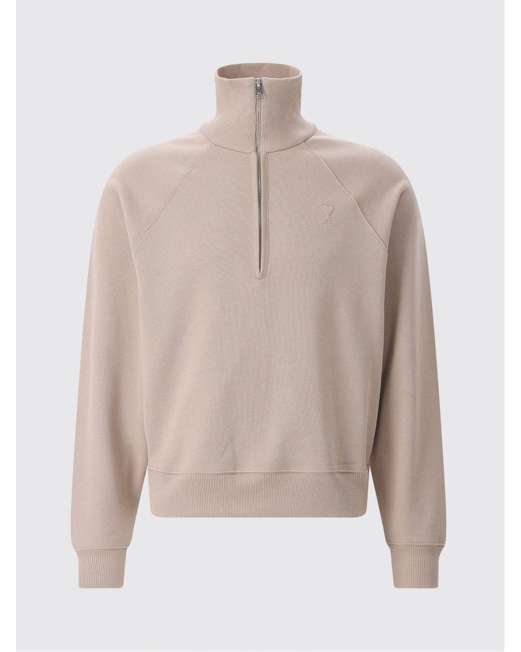 AMI Blue Pure Cotton Sweatshirt With High Neck And Half-Zip Closure for men