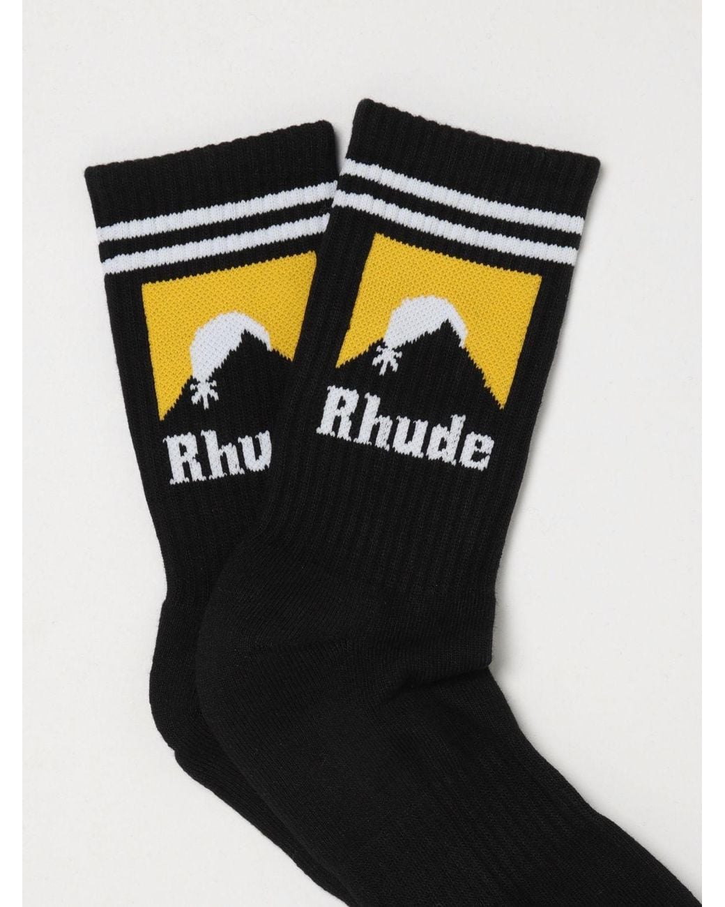 Rhude Black Ribbed Stretch-Cotton Socks With Contrasting Jacquard Logo for men
