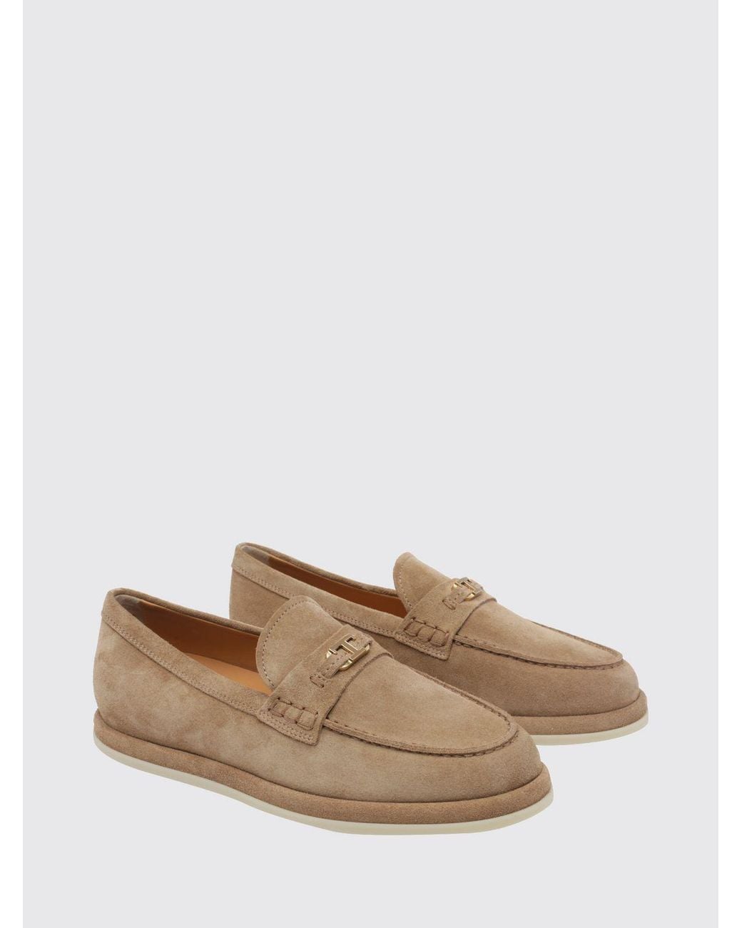 Tod's Natural Suede Loafers With T Timeless Buckle And Rubber Sole