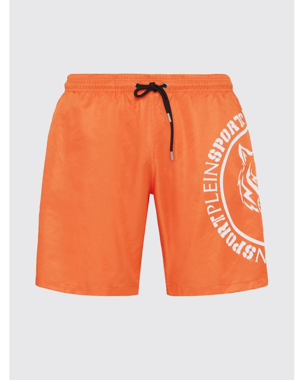 Philipp Plein Orange Nylon Swim Trunks With Contrasting Logo And Drawstring for men