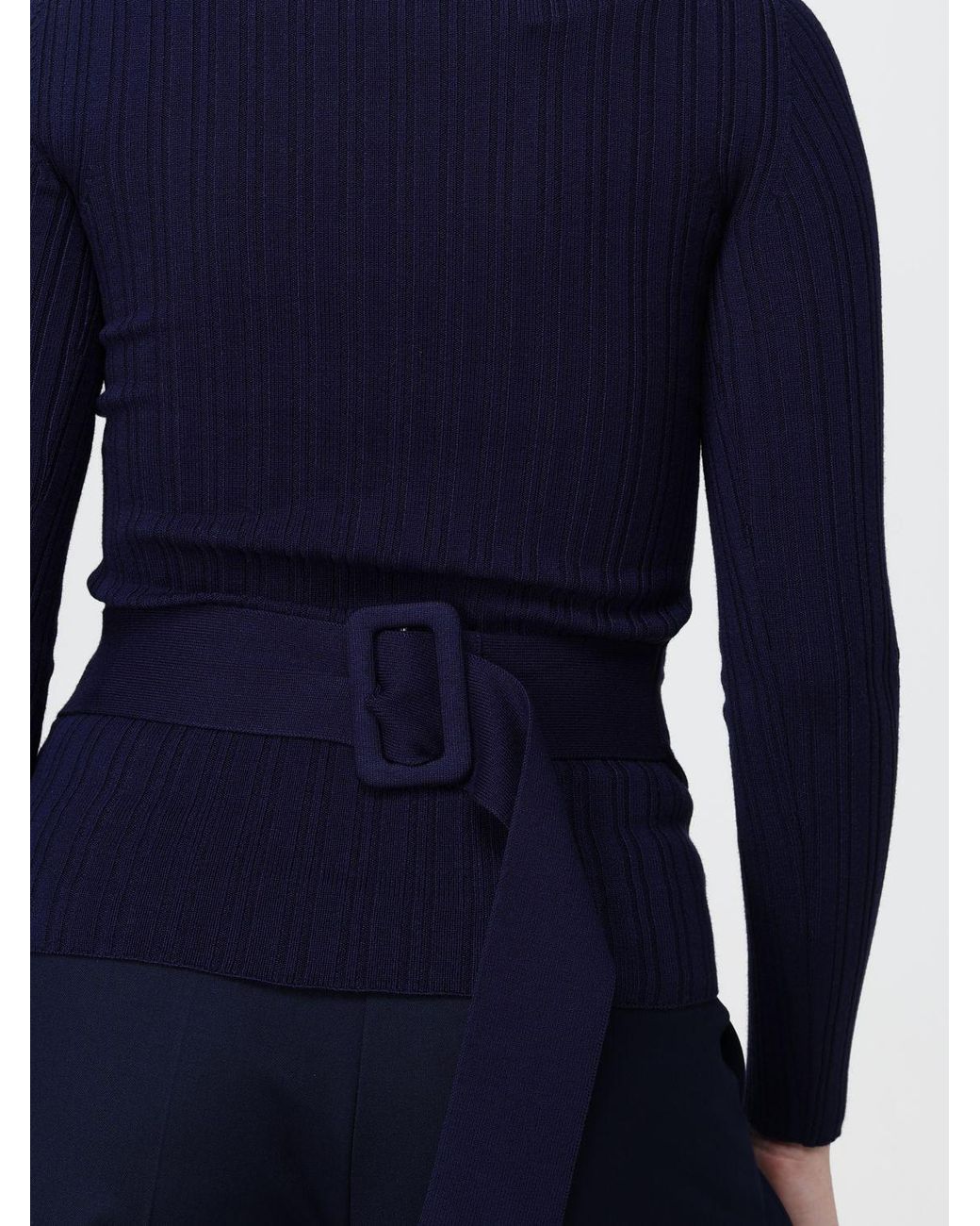 SIMONA CORSELLINI Blue Slim Fit Cotton Turtleneck With Tie-Waist Belt