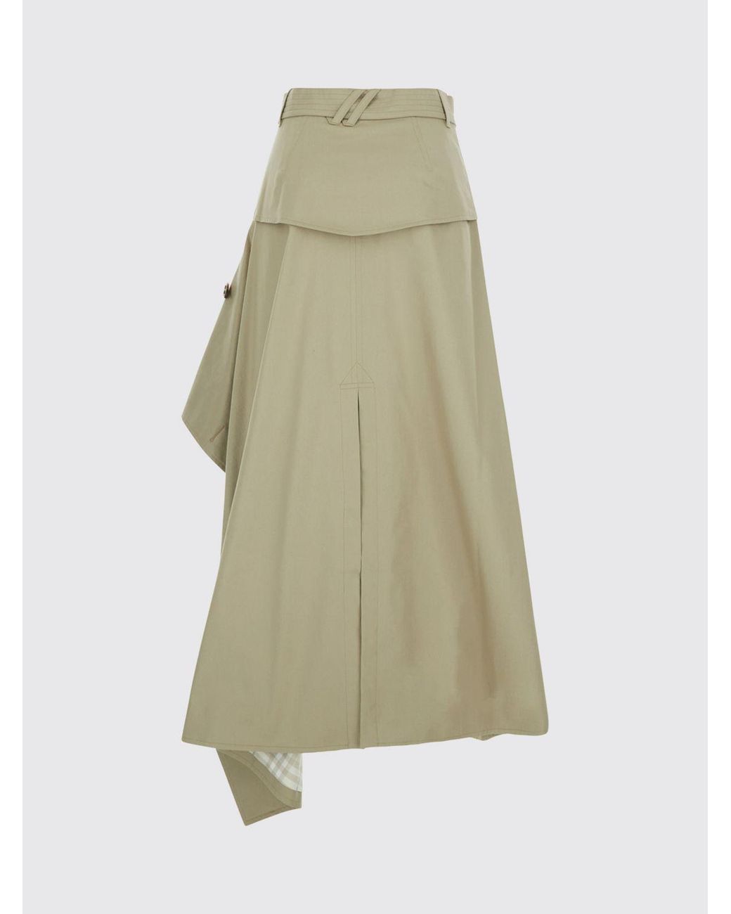 Burberry Natural High-Waisted Asymmetrical Cotton Midi Skirt With Belt