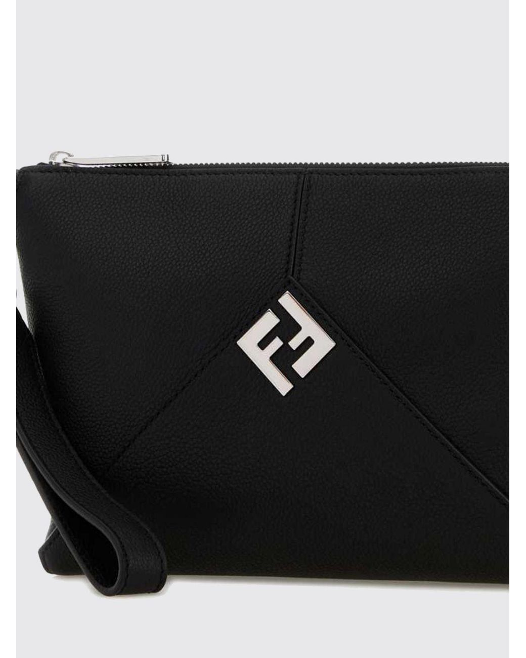 Fendi Black Lui Grained Calf Leather Clutch for men