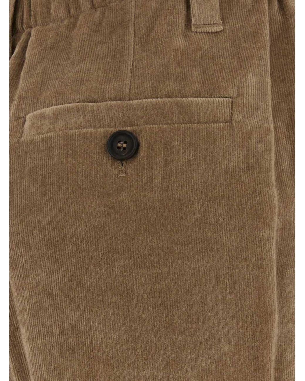 Brunello Cucinelli Natural High-Waisted Wide-Leg Velvet Trousers With Darts