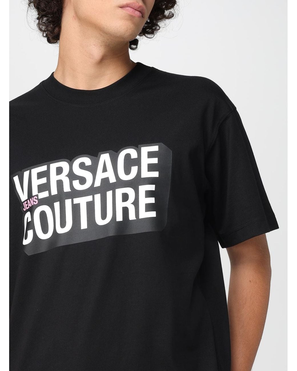Versace Jeans Couture Black Logo-Print T-Shirt for men