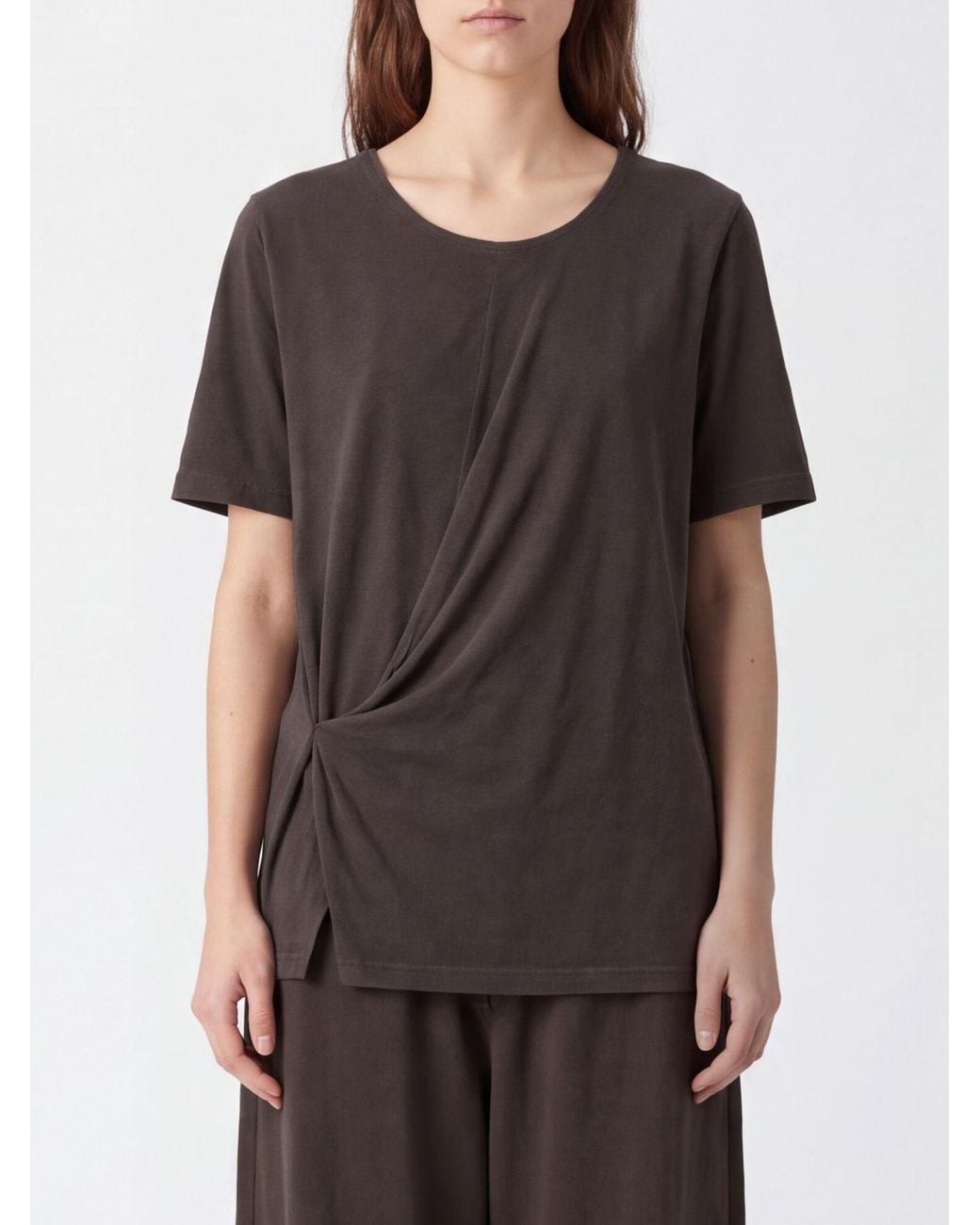 Uma Wang Black Draped Short-Sleeve Modal Crewneck Top