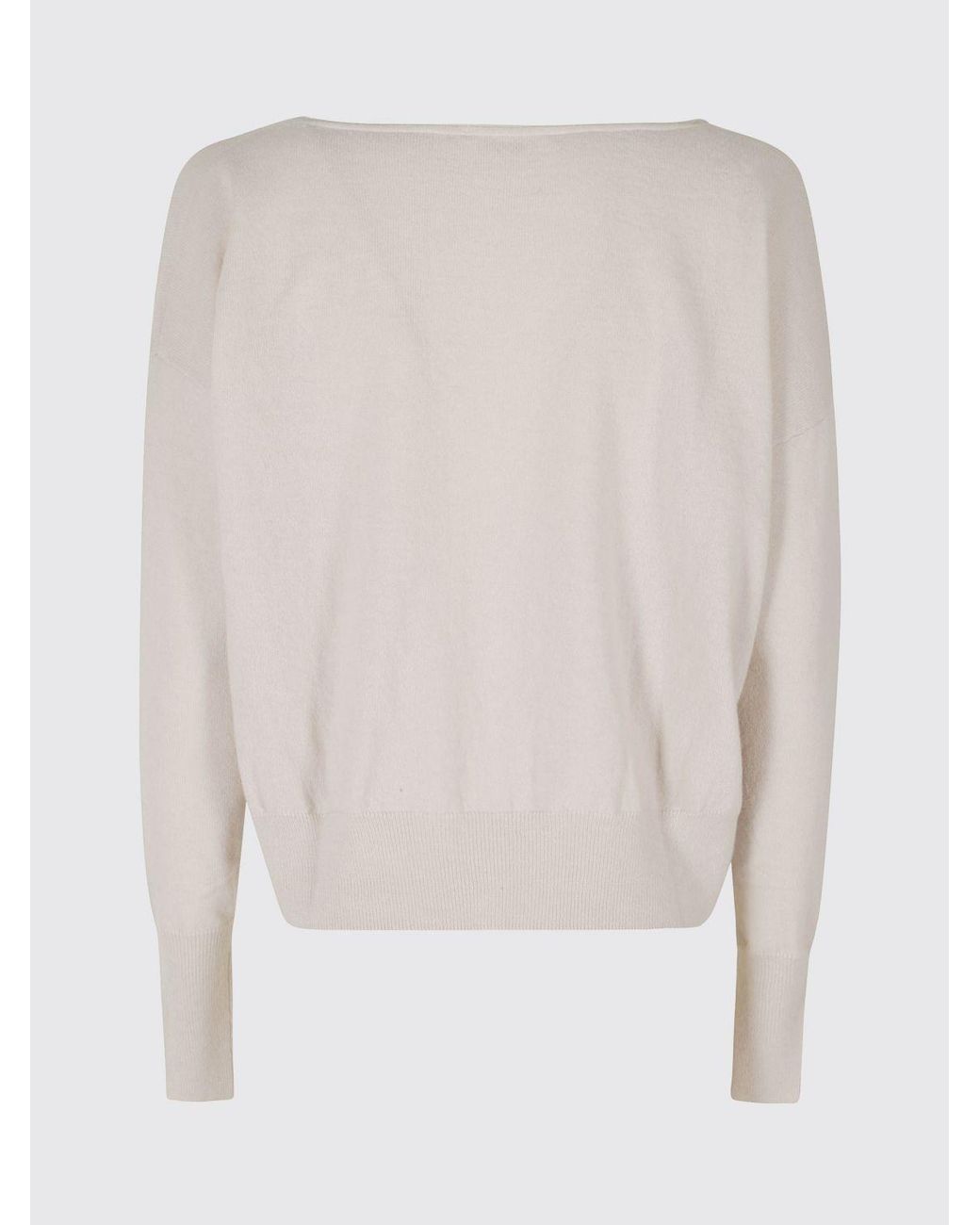 Roberto Collina White Merino Wool And Cashmere V-Neck Jumper With Dropped Shoulders
