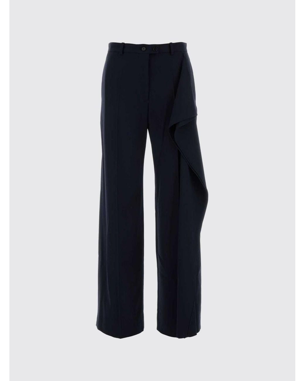 Jil Sander Blue Sartorial Wide-Leg Virgin Wool Trousers With Ruffles