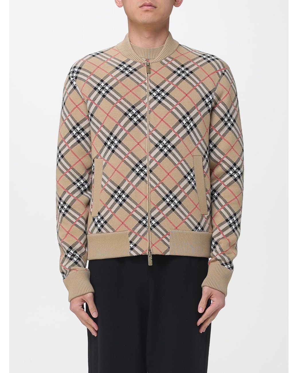 Burberry Natural Cotton Blend Cardigan With Vintage Check Motif for men
