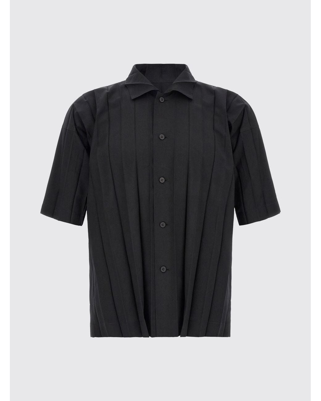 Homme Plissé Issey Miyake Black Homme Plissé Issey Miyake Pleated Crêpe Short-Sleeve Bowling Shirt for men