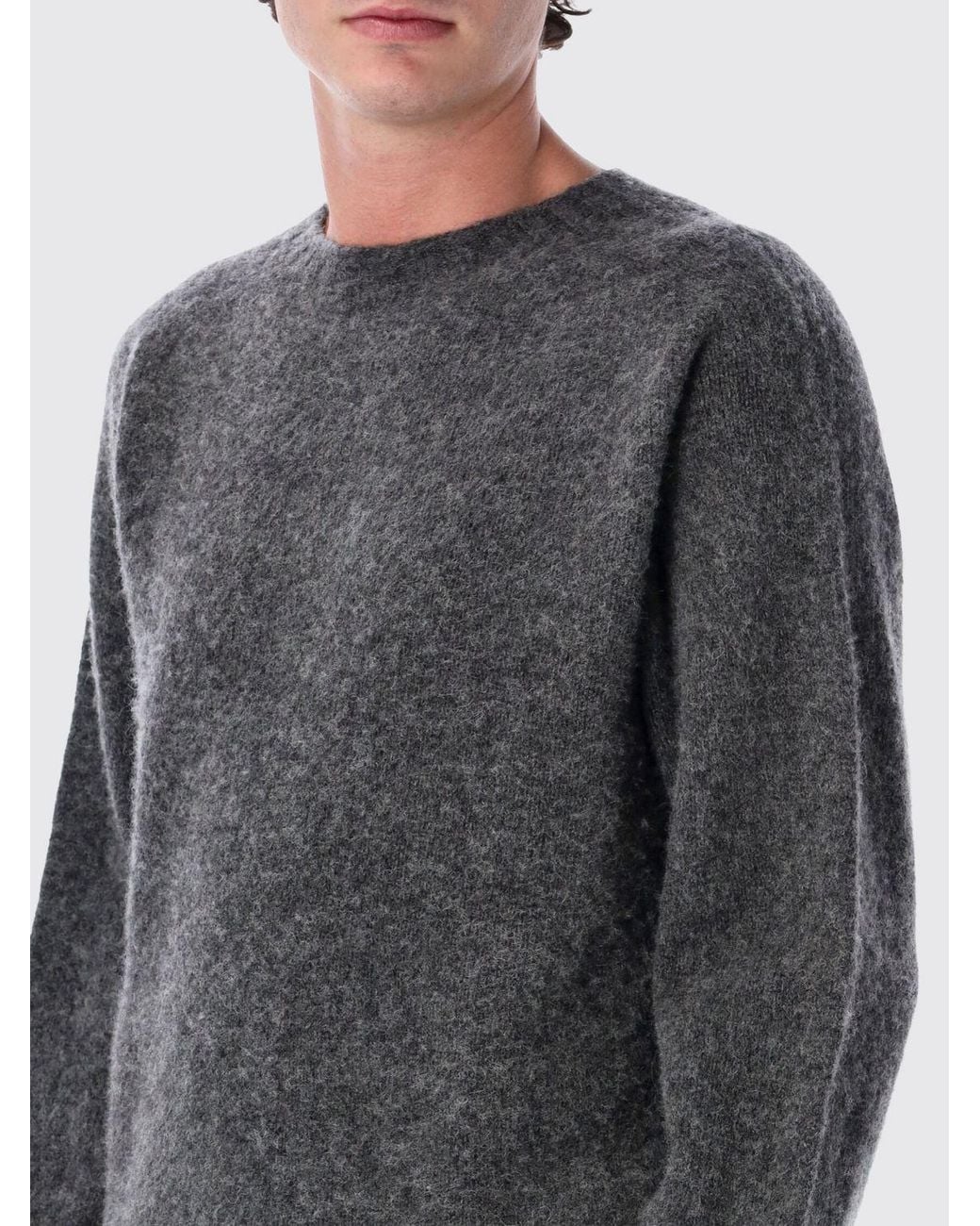 Howlin' By Morrison Gray Crewneck Wool Blend Jumper With Ribbed Trims for men