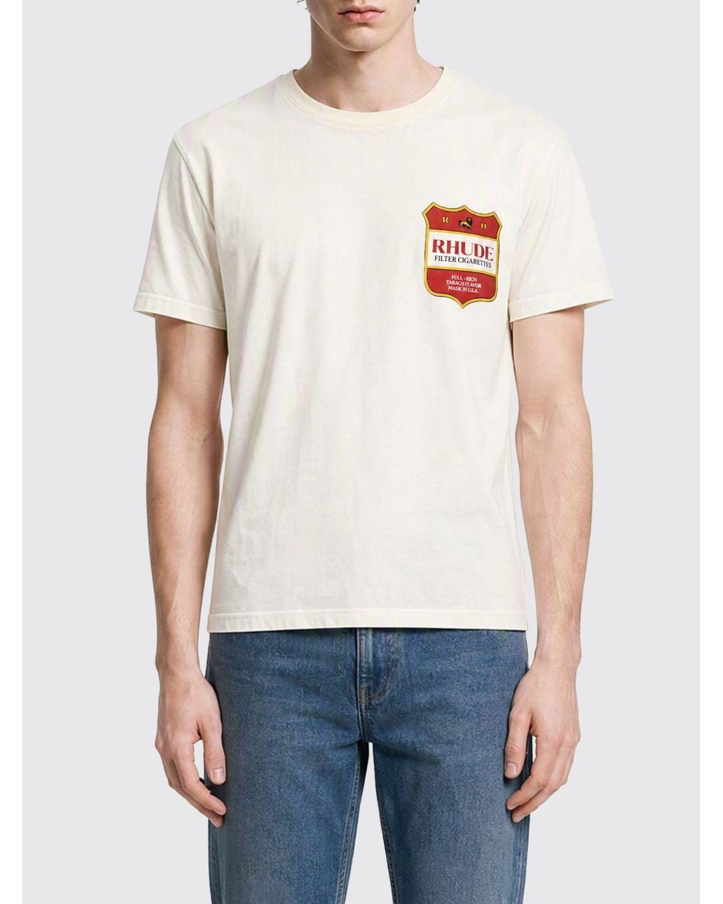 Rhude White Cotton T-Shirt With Logo Crest And Dropped Shoulders for men