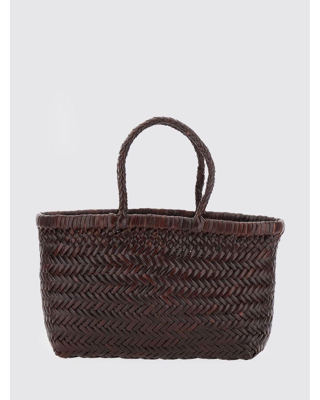 Dragon Diffusion Brown Gora Woven Leather Handbag With Double Handle