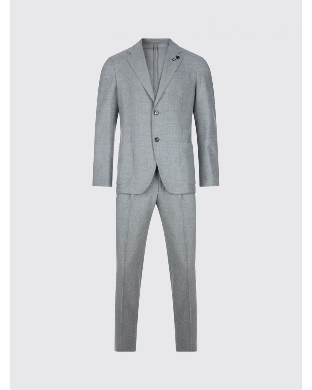 Lardini Gray Formal Single-Breasted Virgin Wool Suit With Patch Pockets for men