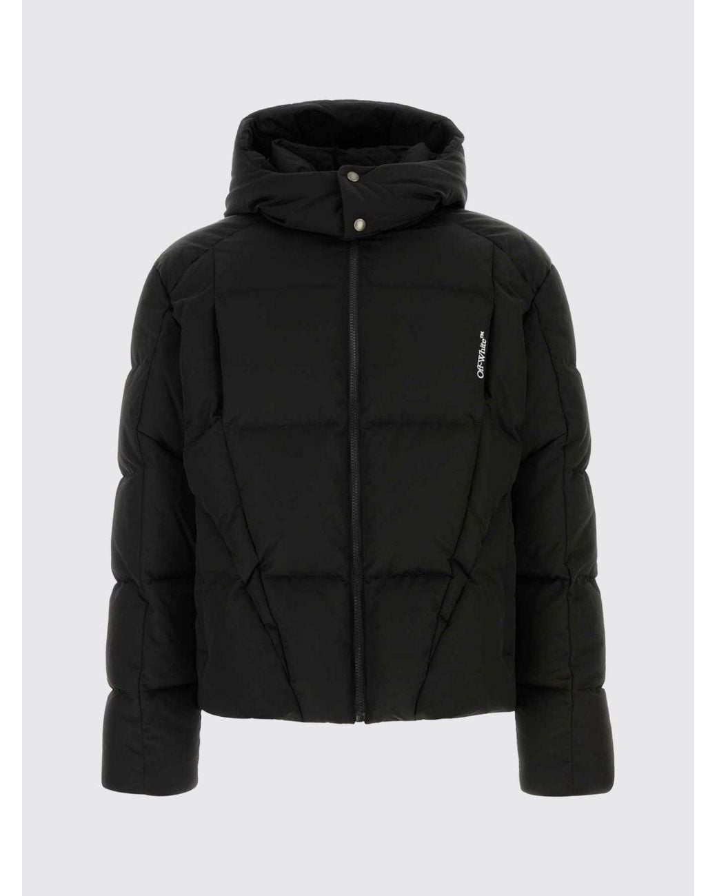 Off-White c/o Virgil Abloh Black Short Quilted Nylon Puffer Jacket With Hood And Contrasting Logo for men