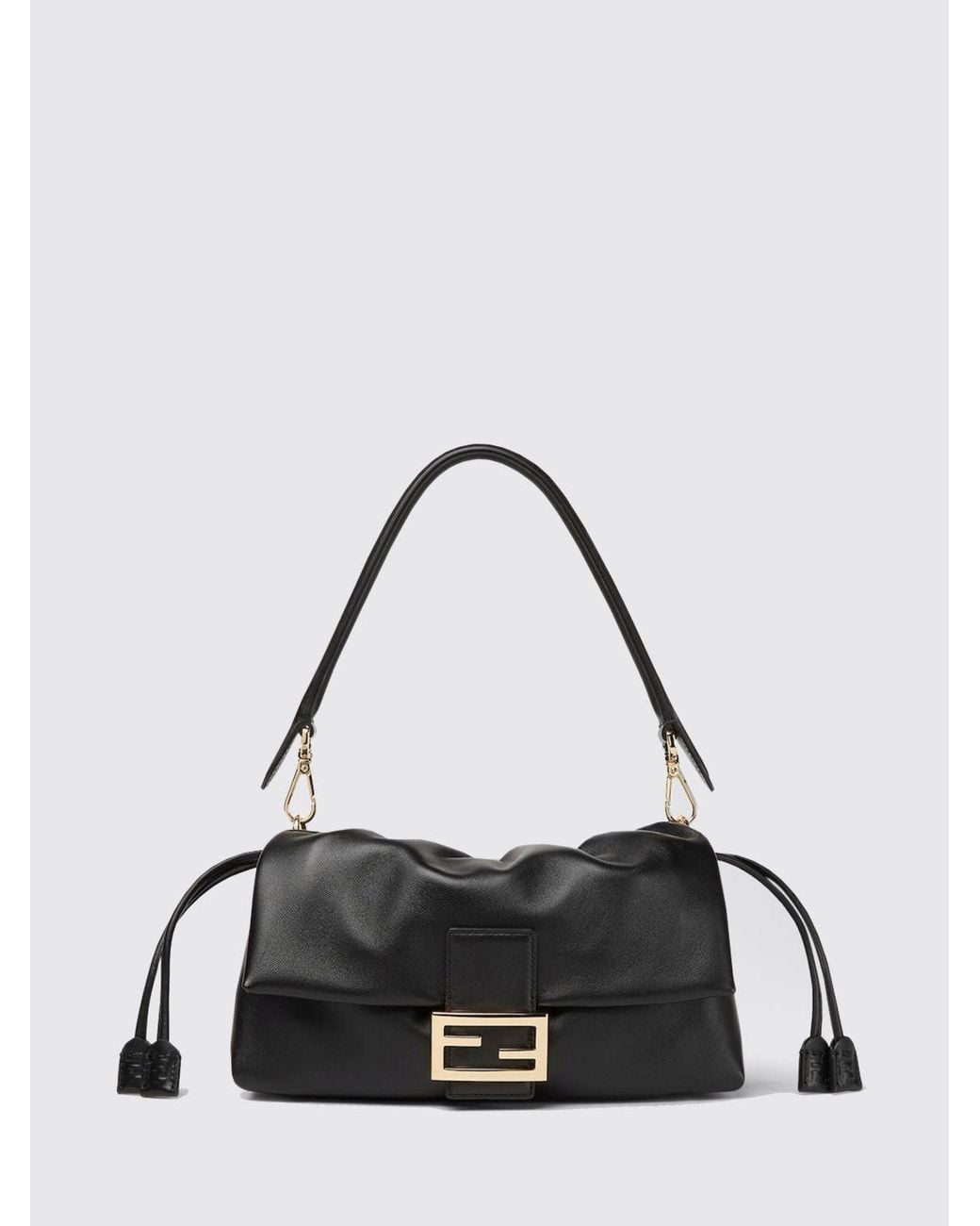 Fendi Black Medium Baguette Lambskin Nappa Shoulder Bag With Drawstring