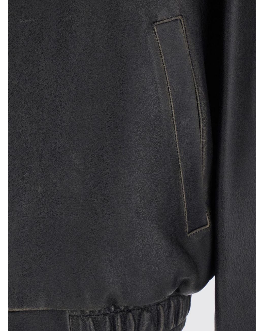 DUNST Gray Lambskin Leather Bomber Jacket With Classic Collar for men