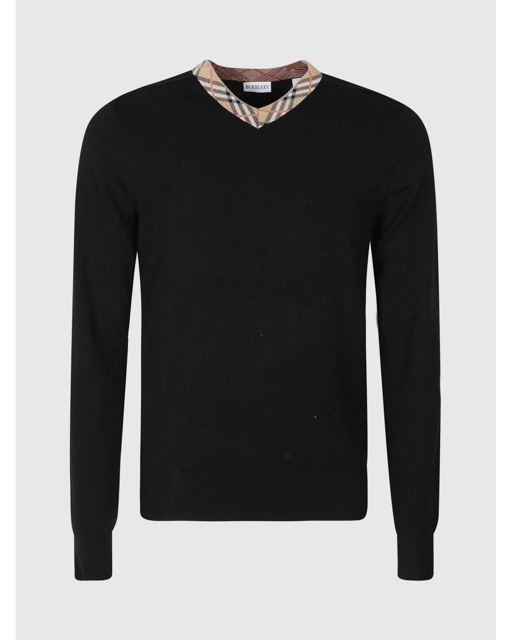 Burberry Blue V-Neck All-Over Vintage Check Wool Jumper for men