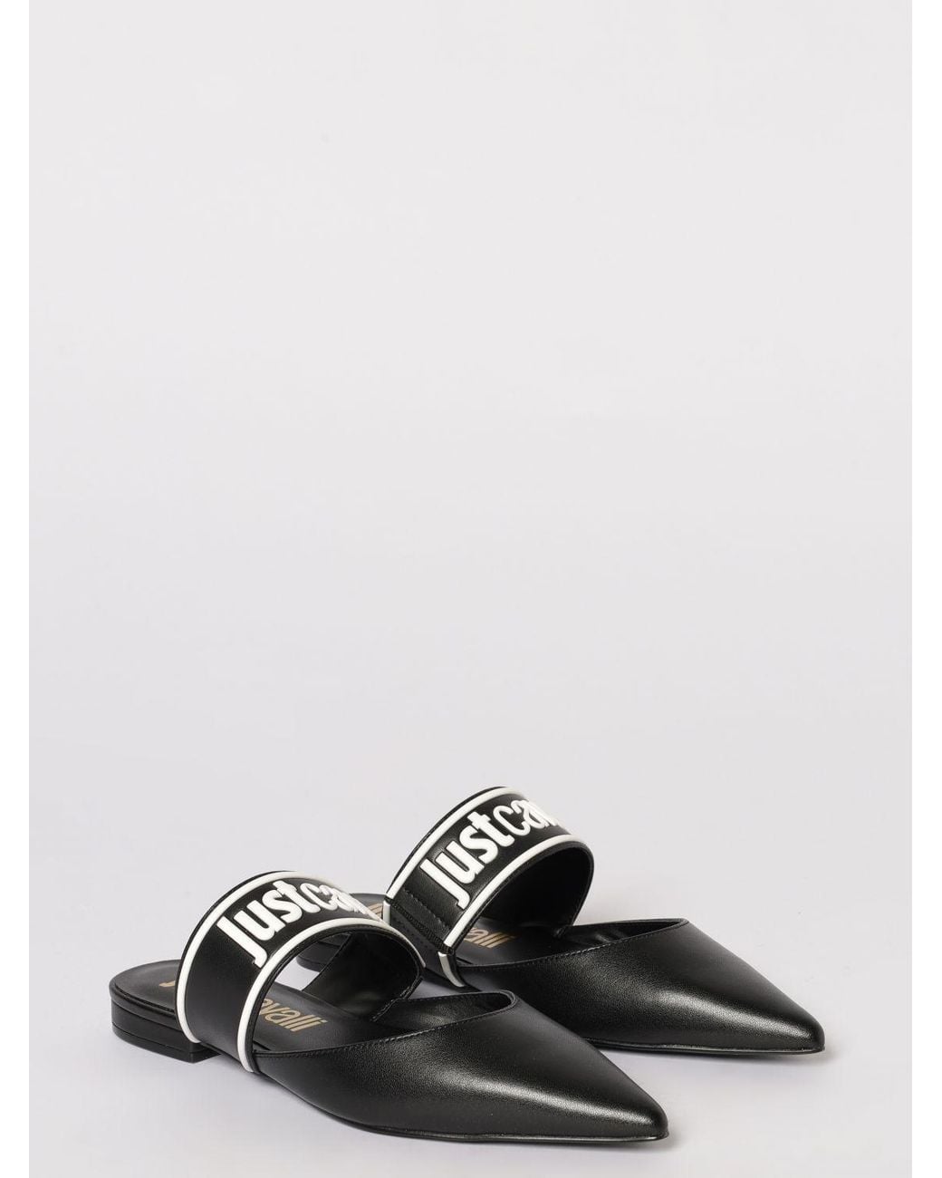 Just Cavalli White Leather Mules
