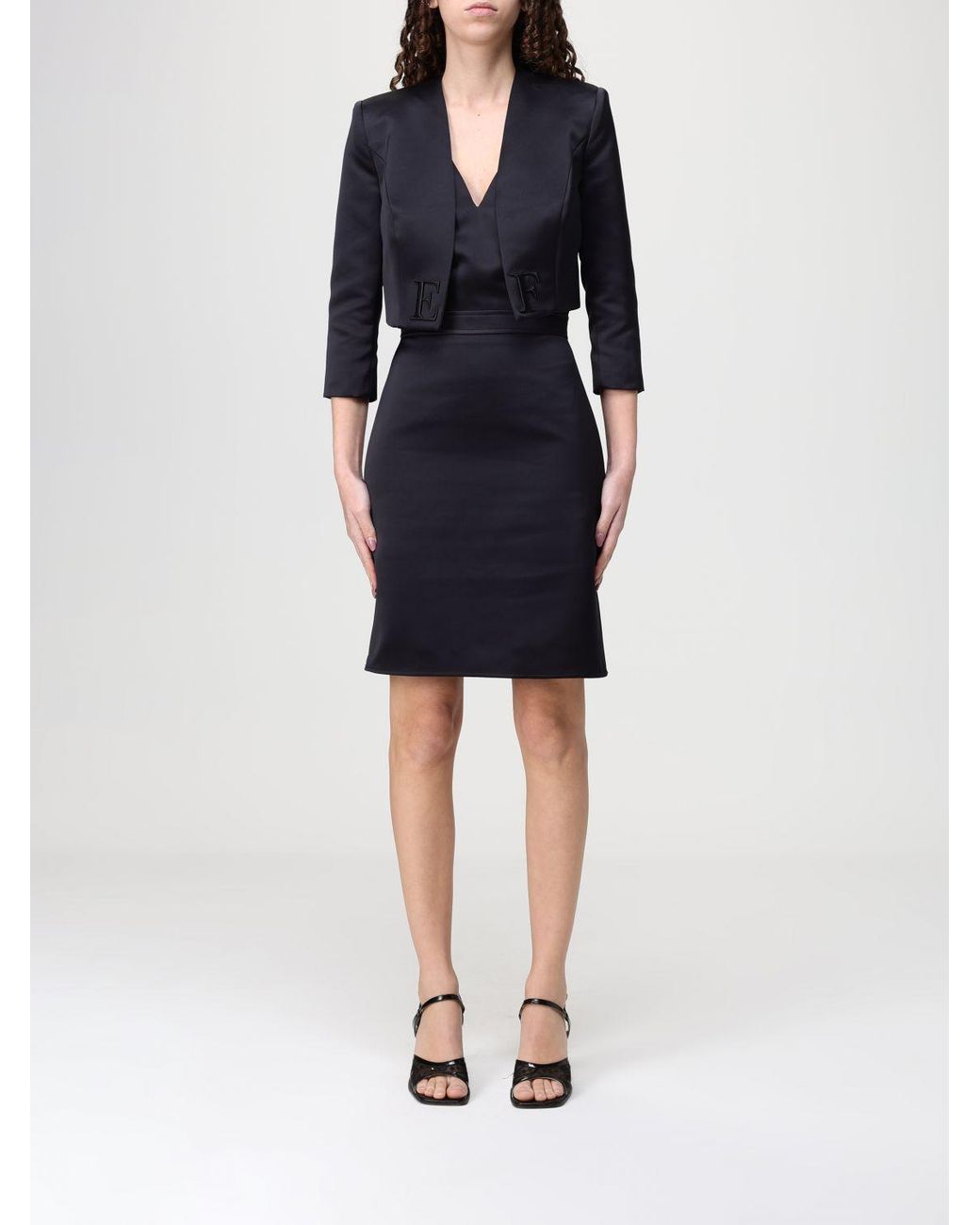 Elisabetta Franchi Blue Duchesse Dress With Crop Jacket