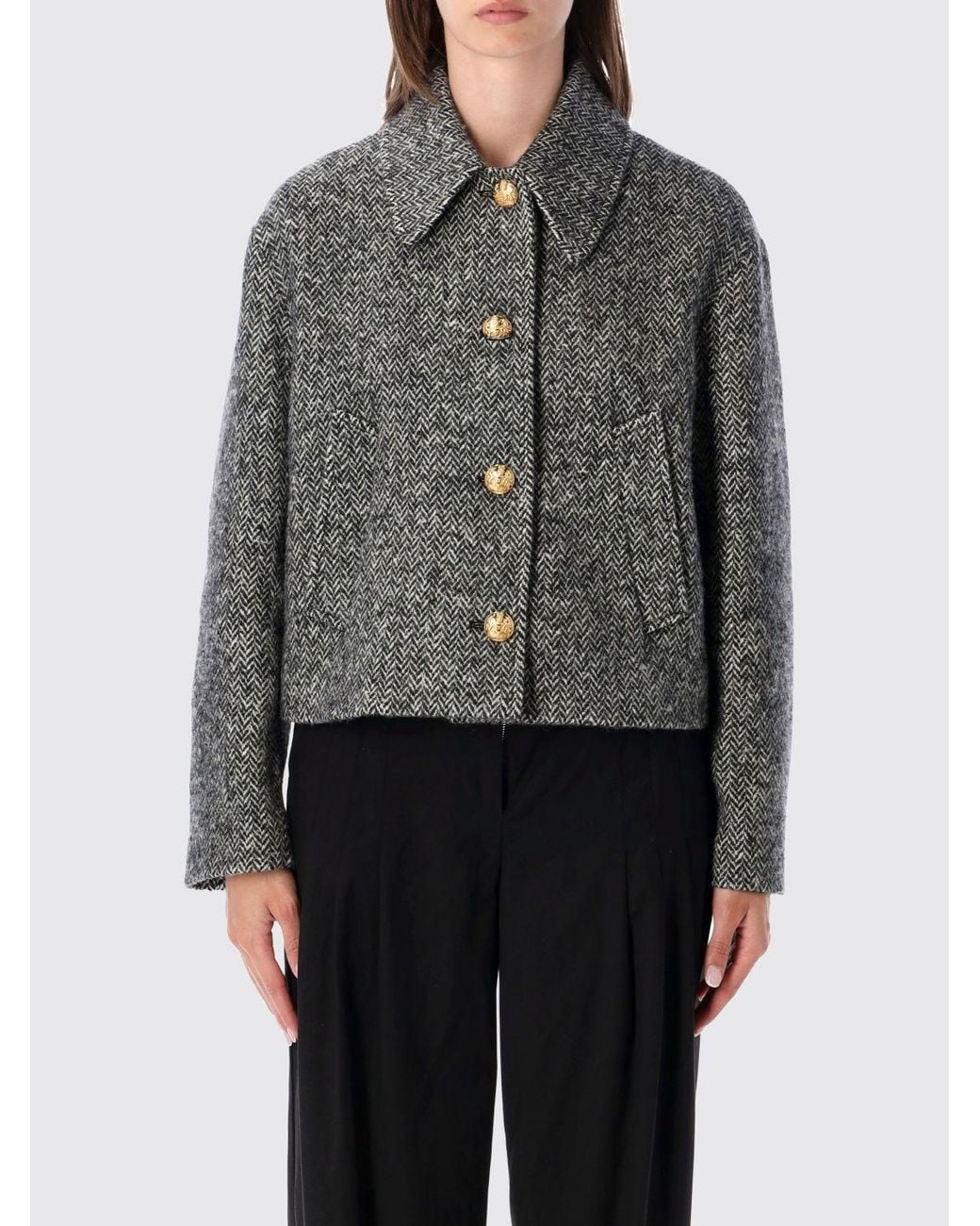 Valentino Garavani Gray Single-Breasted Cropped Coat