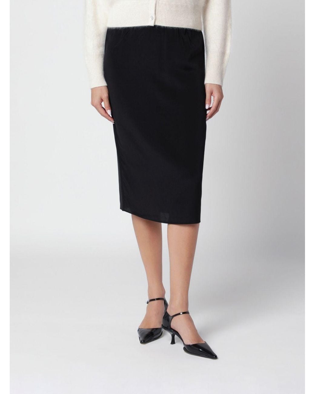 Almada Label Black Cia Silk-Blend Midi Pencil Skirt With Elasticated Waist