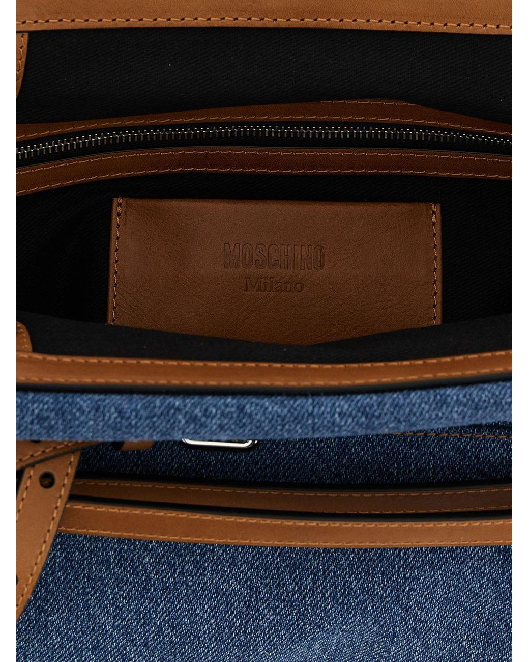 Moschino Couture Blue Tie Me Denim Clutch Bag With Removable Strap