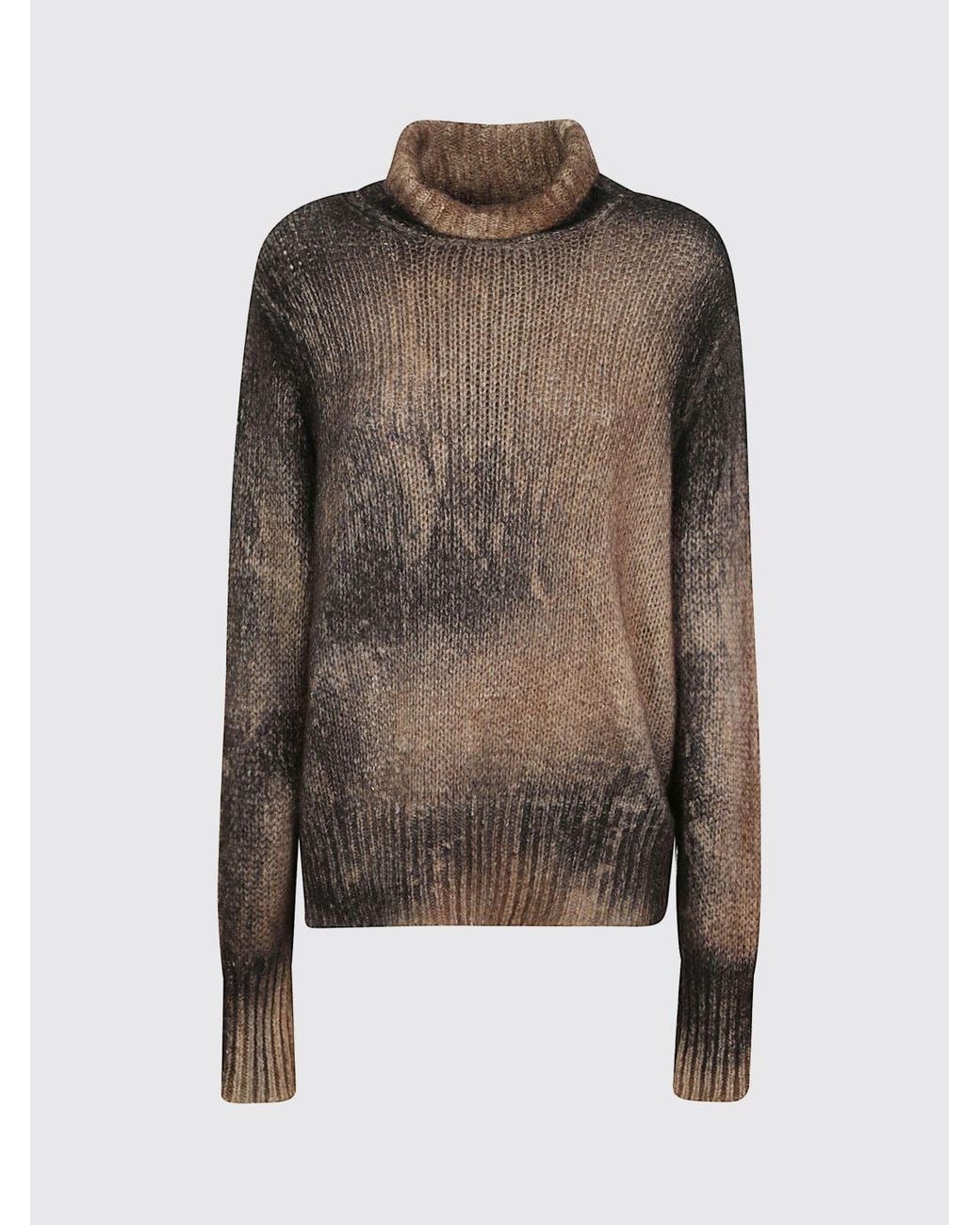 Avant Toi Brown Abstract Print Cashmere Roll Neck Jumper With Dropped Shoulders