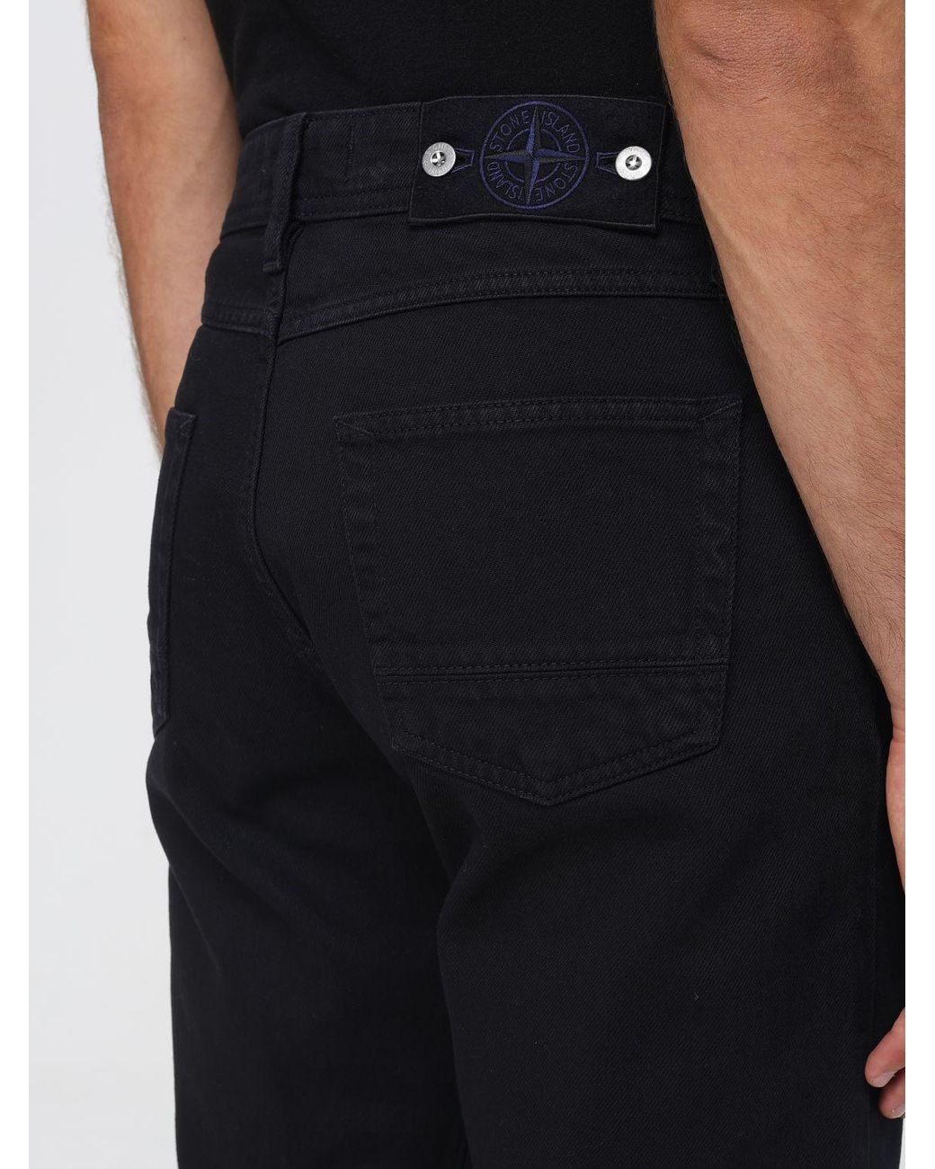 Stone Island Black Slim Fit Cotton Denim Jeans With Compass Logo Patch for men