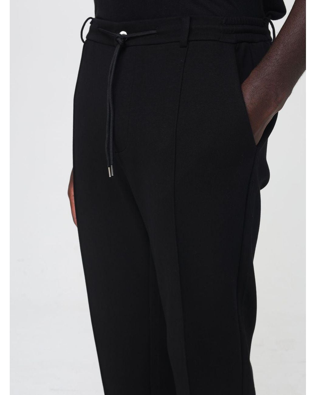 Heskimo Black Slim Fit Jersey Trousers With Drawstring Waist And Welt Pockets for men