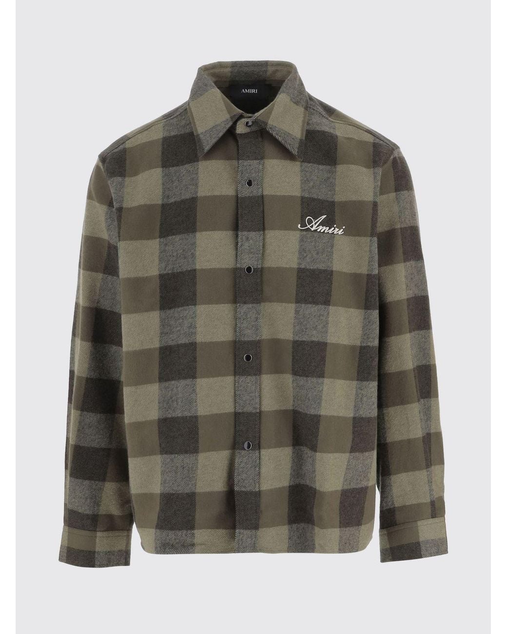 Amiri Gray Check Cotton Shirt With Spread Collar And Curved Hem for men
