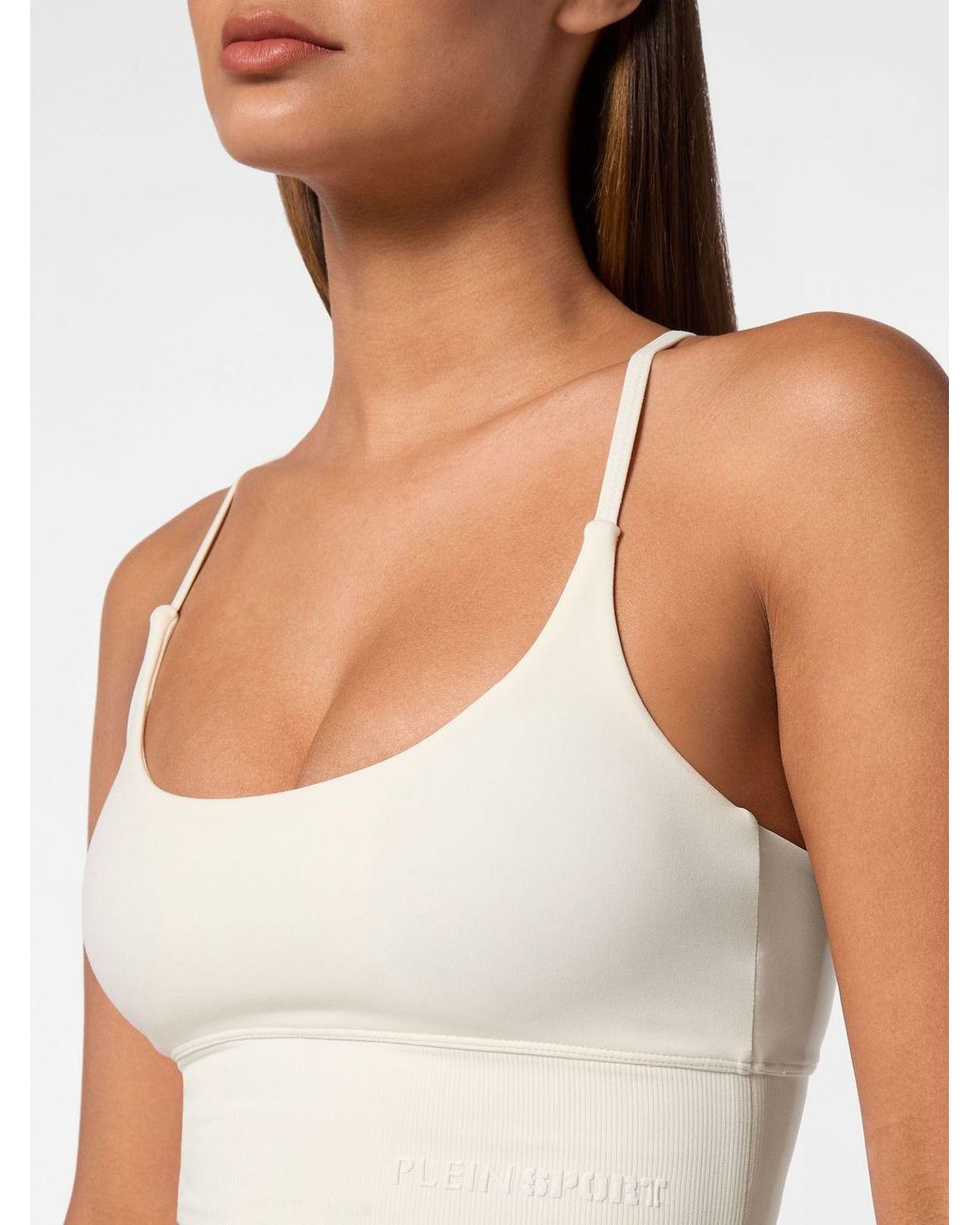 Philipp Plein White Cropped Sports Bralette Top With Criss-Cross Straps