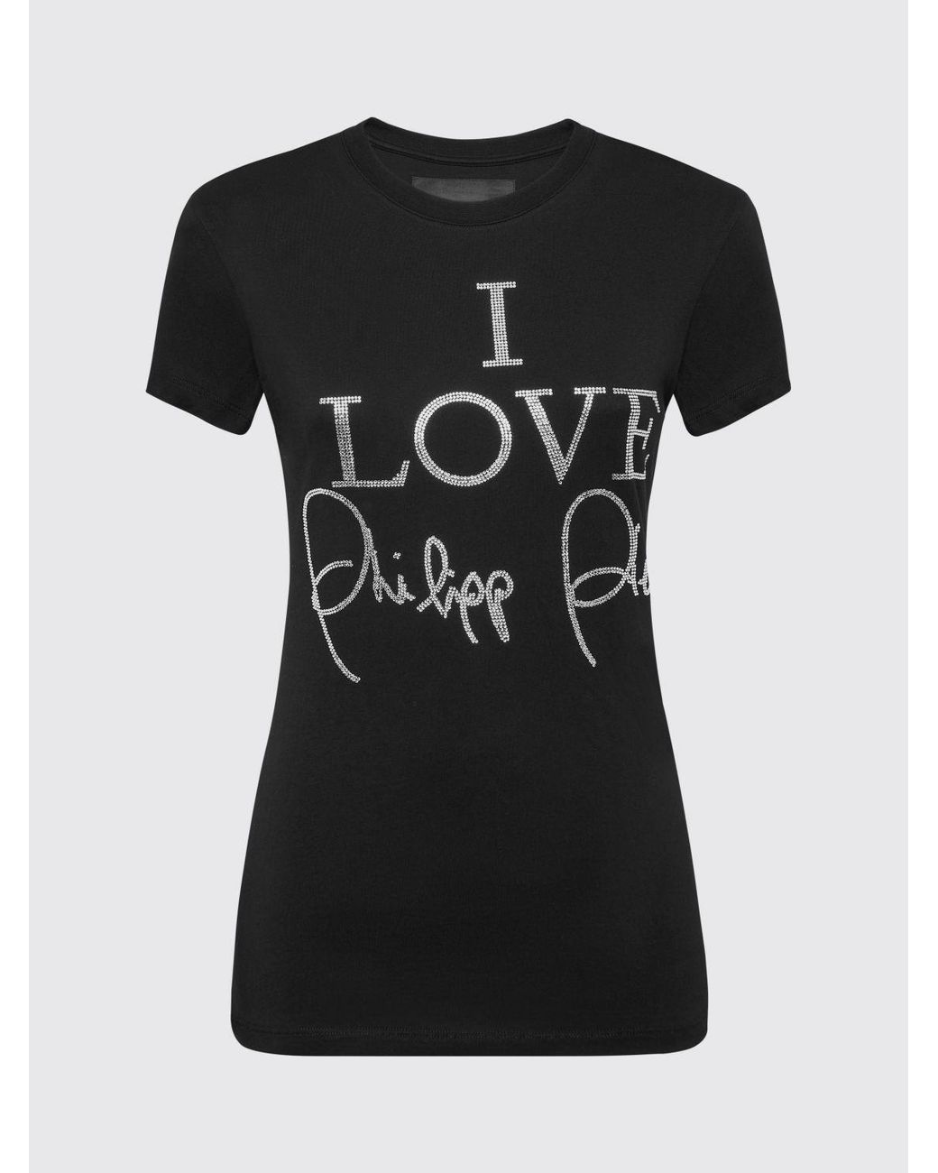 Philipp Plein Black Jersey T-Shirt With Slogan Print And Rhinestone Embellishments