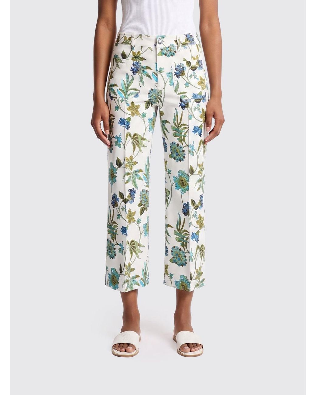 Fay White Printed Cotton Cropped Trousers