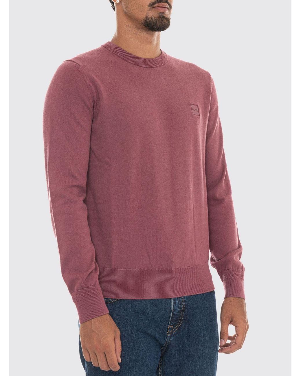 Boss Red Cotton And Cashmere Crewneck Jumper With Tone-On-Tone Logo for men