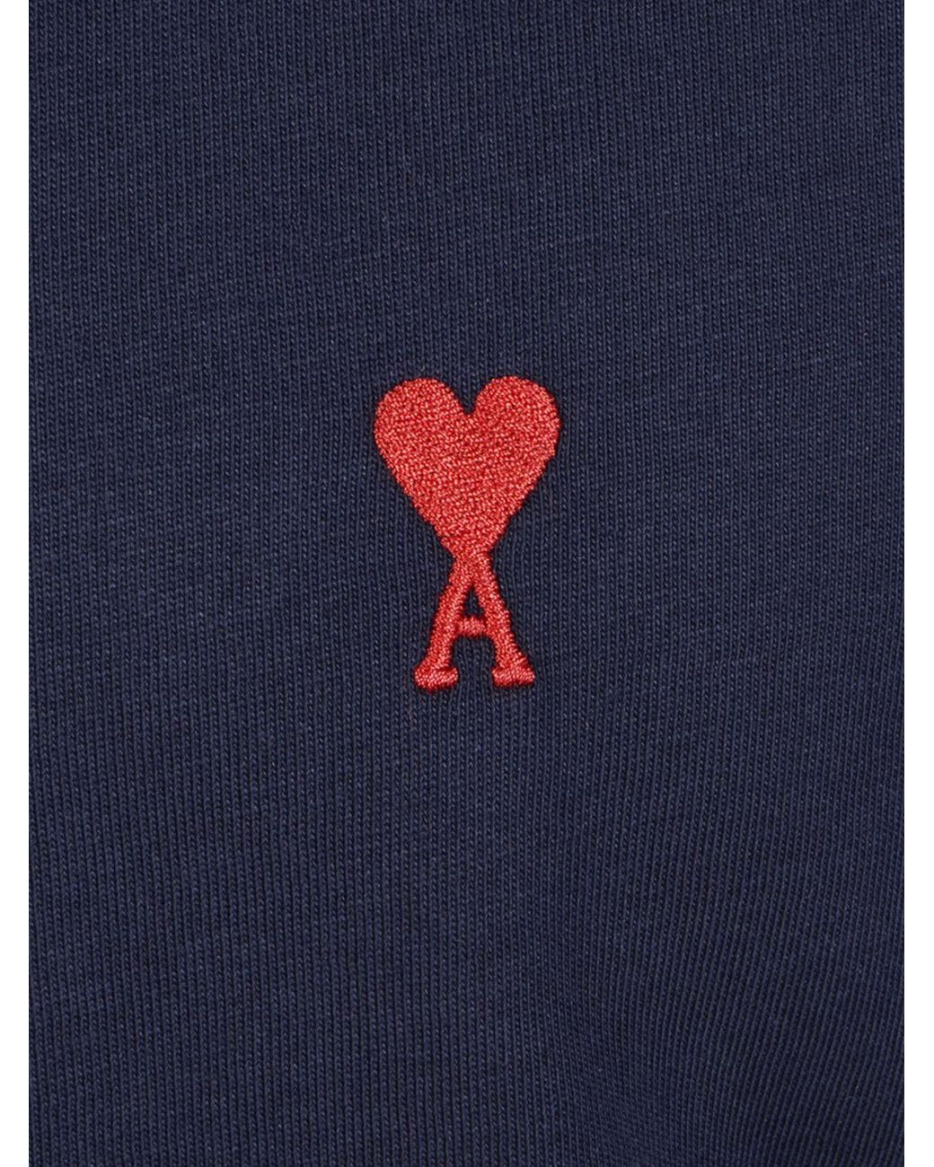 AMI Blue Cotton T-Shirt With Logo for men