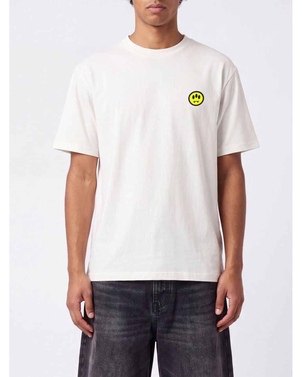 Barrow White Contrast Logo Cotton T-Shirt With Crew Neck for men