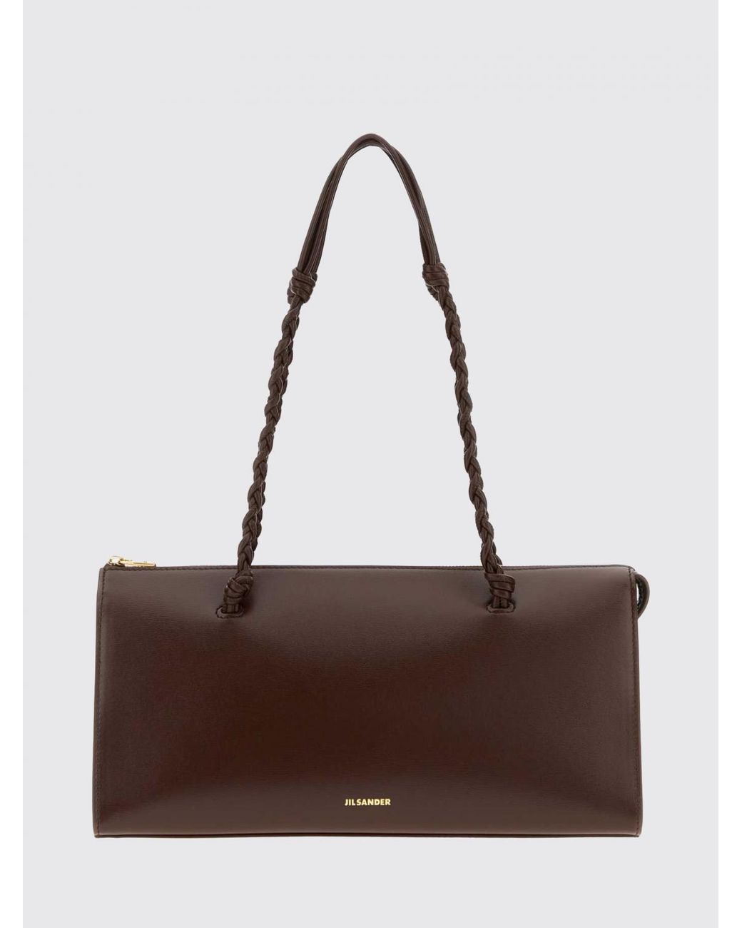 Jil Sander Brown Large Tangle Calfskin Leather Shoulder Bag With Braided Handle