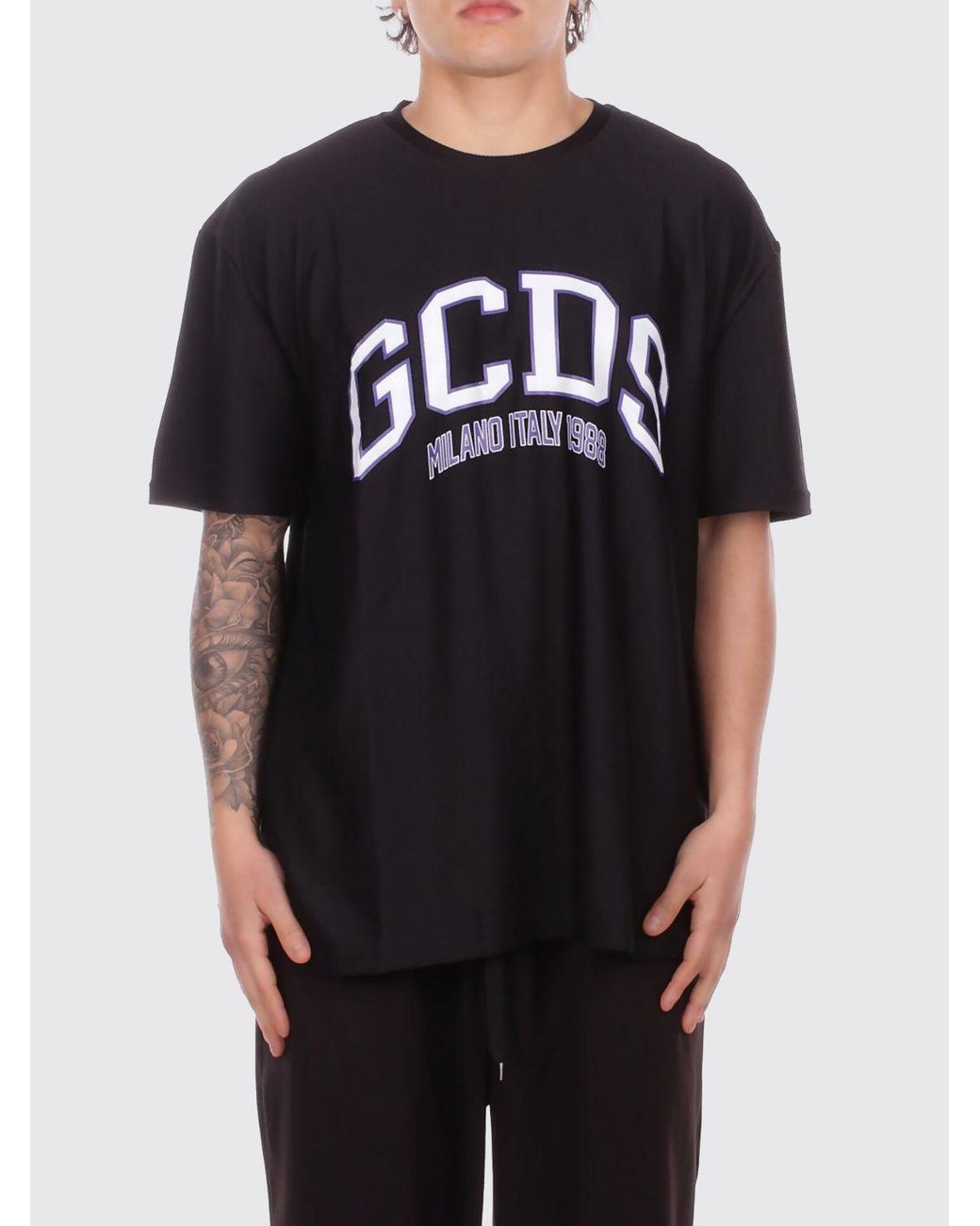 Gcds Black Relaxed Cotton T-Shirt With Logo for men